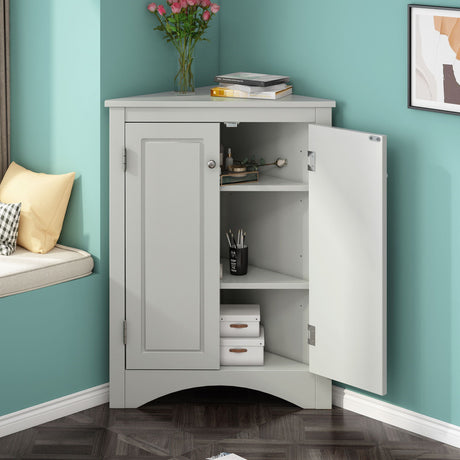 Triangle Bathroom Storage Cabinet With Adjustable Shelves, Freestanding Floor Cabinet For Home Kitchen HouseOfZazla