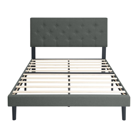 Modern Upholstered Platform Bed Frame With Button Tufted Fabric Headboard HouseOfZazla