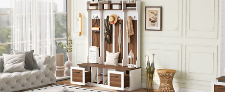 5 In 1 Entryway Bench With Coat Rack, 7 Sturdy Hooks, 2 Spacious Drawers And Adjustable Shelves HouseOfZazla