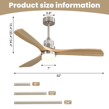 Indoor Ceiling Fan with Dimmable LED Light, 6-Speed Remote, Reversible Blades HouseOfZazla