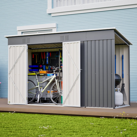 10'x4' Outdoor Metal Storage Shed for Garden Tools Lockable Door With Floor Frame HouseOfZazla