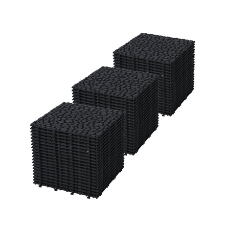 Interlocking Deck Tiles Plastic Waterproof Outdoor All Weather Anti-Slip Bathroom Shower Balcony Porch Strong Weight Capacity Upto 440 Lbs, Pebble Stone Pattern HouseOfZazla