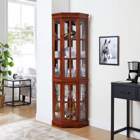 Corner Curio Cabinet With 5 Shelves And Lighting System HouseOfZazla