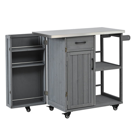 Outdoor Kitchen Island Fir Wood Prep Station with Stainless Steel Top HouseOfZazla