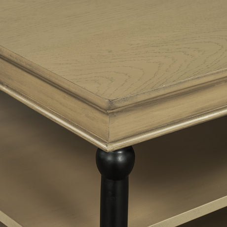 55.1' Wood Coffee Table with Black Legs and Open Storage Shelves HouseOfZazla
