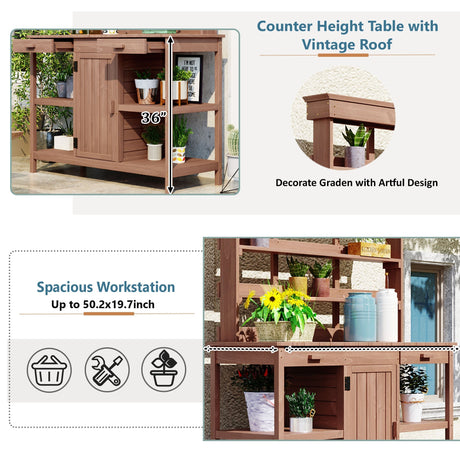 TOPMAX 66" Large Outdoor Farmhouse Wooden Potting Bench Table HouseOfZazla