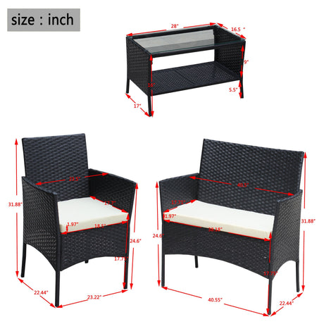 4 PC Rattan Patio Furniture Set Outdoor Cushioned Wicker Sofa HouseOfZazla