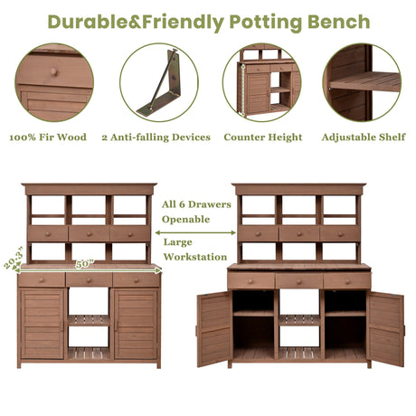 Topmax 65.7'' Tall Garden Potting Bench Table with Hutch HouseOfZazla