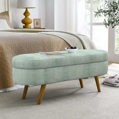 Modern Ottoman Oval Storage Bench With Rubber Wood Legs HouseOfZazla