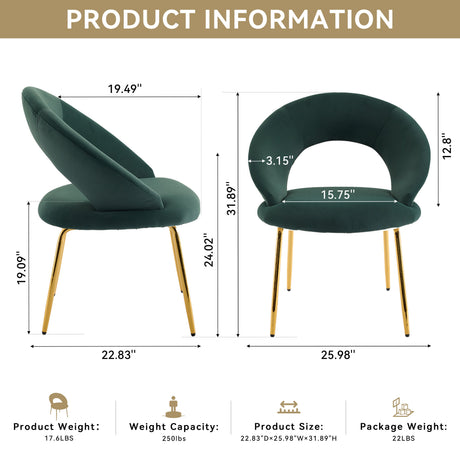 Velvet Fabric Dining Chair with Curved Backrest and Golden Metal Legs HouseOfZazla