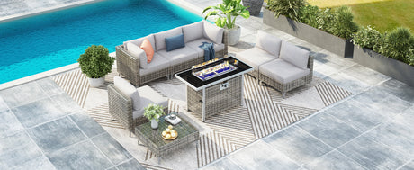 K&K Patio 8-Piece Patio Furniture Set with 43" Fire Pit Table HouseOfZazla