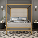 Canopy Bed With Tall Upholstered Headboard, 4 Poster Frame