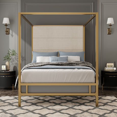 Canopy Bed With Tall Upholstered Headboard, 4 Poster Frame HouseOfZazla
