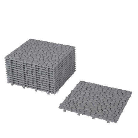 Interlocking Deck Tiles Plastic Waterproof Outdoor All Weather Anti-Slip Bathroom Shower Balcony Porch Strong Weight Capacity Upto 440 Lbs, Pebble Stone Pattern HouseOfZazla