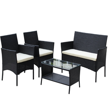 4 PC Rattan Patio Furniture Set Outdoor Cushioned Wicker Sofa HouseOfZazla