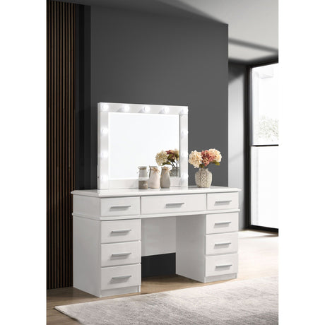 Sarah - 9 Drawer Vanity Desk With Mirror Set - White HouseOfZazla