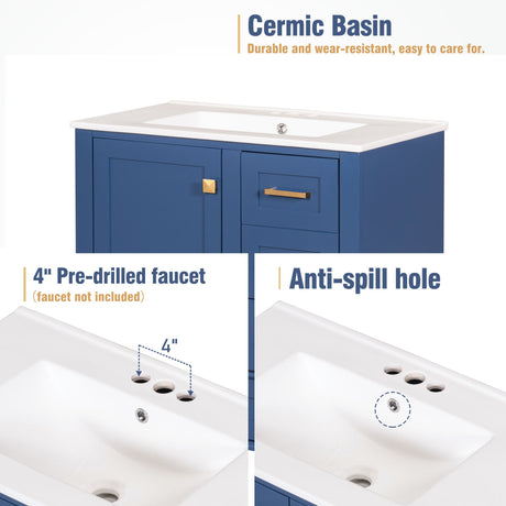 Bathroom Vanity, Modern Bathroom Cabinet With Sink Combo Set, Bathroom Storage Cabinet With A Soft Closing Door And 3 Drawers, Solid Wood Frame HouseOfZazla