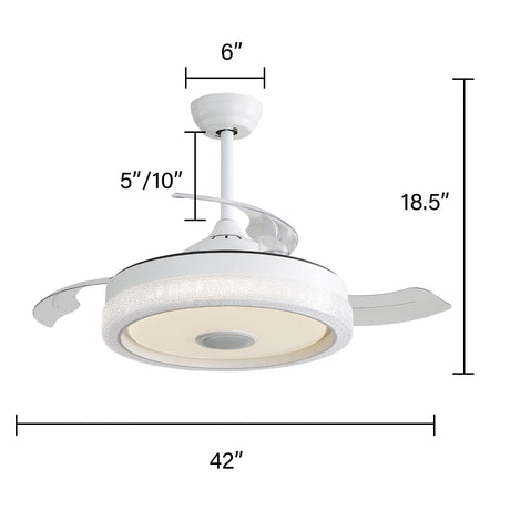 Invisible Ceiling Fan With Remote Control And 36W LED Light, 120V DC Motor, 3 Blades - White HouseOfZazla