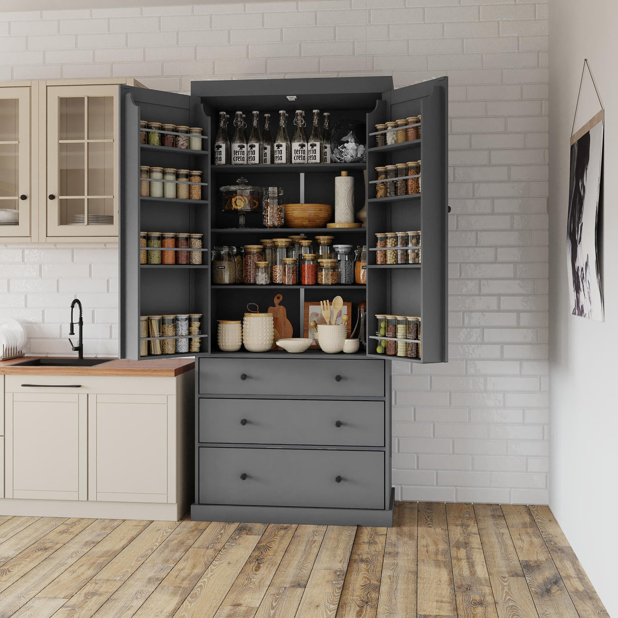 TOPMAX 77inch Farmhouse Kitchen Pantry