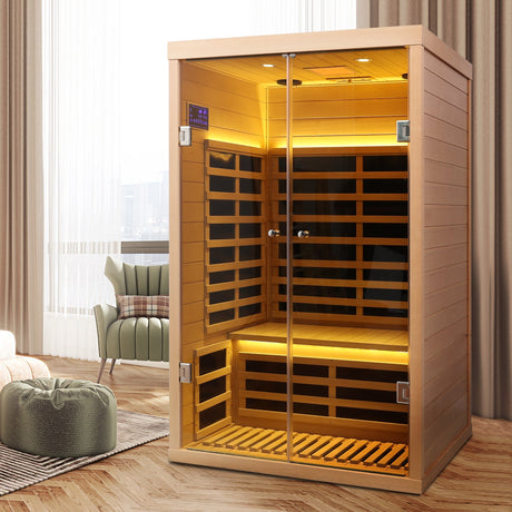 Luxury Indoor Hemlock Infrared Sauna Room with Double Doors and Glass for Two Persons HouseOfZazla