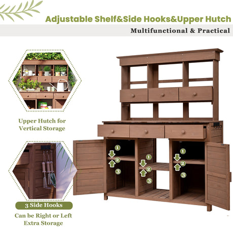 Topmax 65.7'' Tall Garden Potting Bench Table with Hutch HouseOfZazla