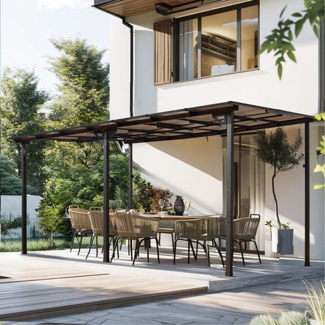 Wall Mounted Outdoor Pergola Gazebo, Heavy Duty Metal Awning With Roof HouseOfZazla