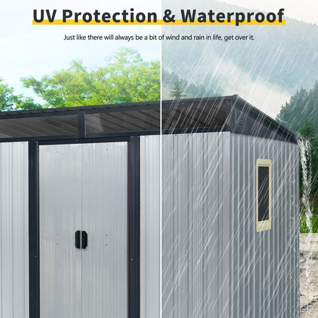 Outdoor Metal Storage Shed With Window And Transparent Plate For Garden, Lawn HouseOfZazla