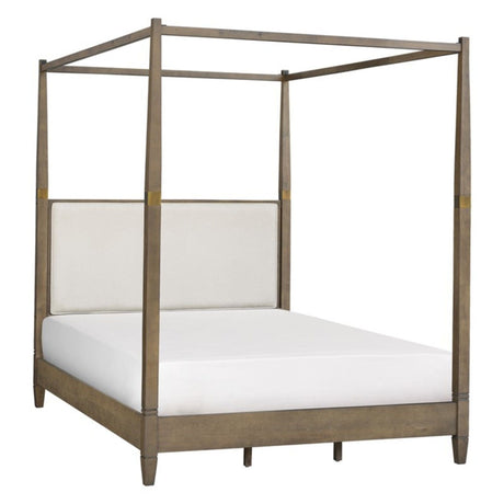 Queen Canopy Bed Frame With Upholstered Headboard - Brown HouseOfZazla