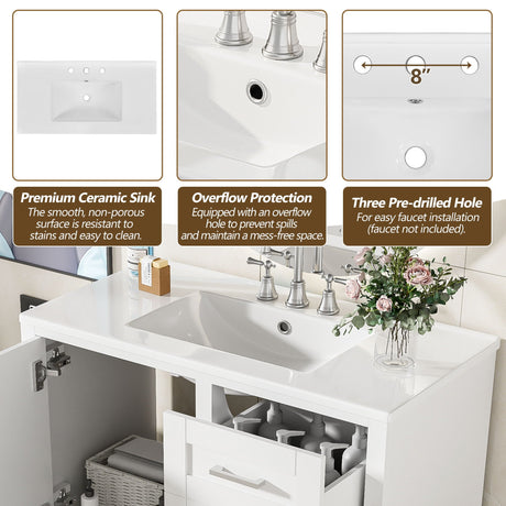Bathroom Vanity, Modern Bathroom Cabinet With Sink Combo Set, Bathroom Storage Cabinet With A Soft Closing Door And 3 Drawers, Solid Wood Frame HouseOfZazla