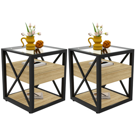 Set of 2 Modern End Tables with Drawer - Nightstands for Bedroom & Living Room HouseOfZazla