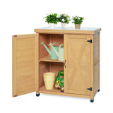 Potting Bench with Storage Cabinet and Metal Table Top for Outdoor Patio