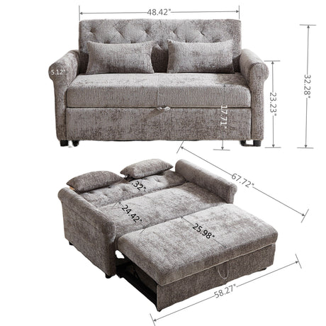 Loveseat Sofa Bed, Pull - Out Couch Sleeper & 2 Pillows HouseOfZazla