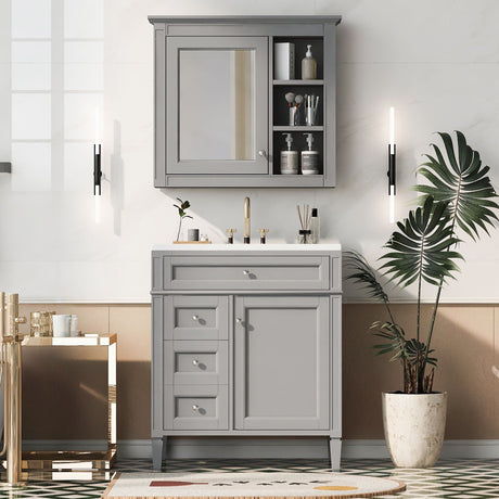 Bathroom Vanity With Medicine Cabinet, Royal Mirror Cabinet, Modern Bathroom Storage Cabinet With 2 Soft Closing Doors And 4 Drawers HouseOfZazla