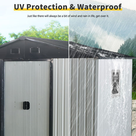 8Ft X 4Ft Outdoor Metal Storage Shed With Window And Metal Foundation For Backyard, Patio, Lawn HouseOfZazla