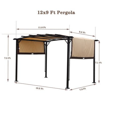 Outdoor Patio Pergola Gazebo - Steel Frame Sun Shelter With Retractable Canopy HouseOfZazla