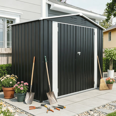 8ft x 4ft Outdoor Metal Storage Shed with Lockable Latch HouseOfZazla