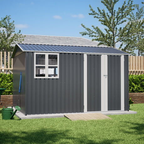 10X8FT Outdoor Steel Storage Shed with Clear Window, Lockable Doors HouseOfZazla