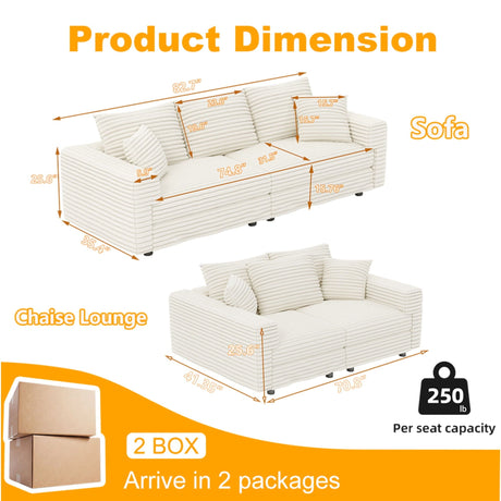 4 Seat Modern Comfy Upholstered Sofa Cloud Couch HouseOfZazla