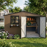 10x8 Ft Outdoor Metal Storage Shed with Window & Flower Rack