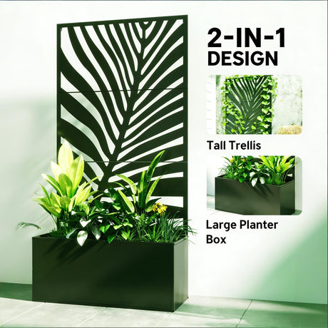 Outdoor Raised Garden Bed with Privacy Screen and Metal Planter Box HouseOfZazla