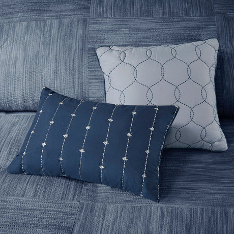 7 Piece Printed Seersucker Comforter Set Navy King HouseOfZazla
