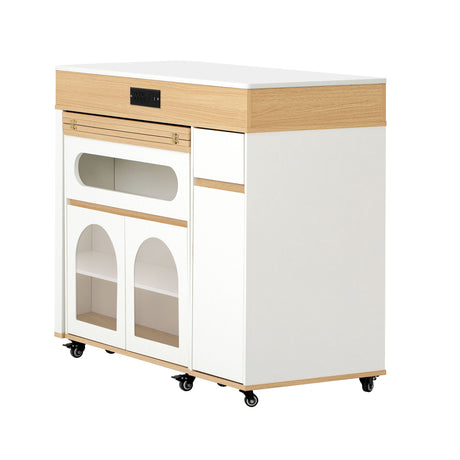 Extendable Dining Table With Folding Top, Rolling Kitchen Island With Drawers And Power Outlet HouseOfZazla