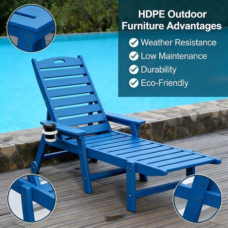 HDPE Chaise Lounge Chair Outdoor with Adjustable Backrest HouseOfZazla