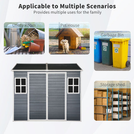 Resin Outdoor Storage Shed Waterproof Shed With Floor & Two Windows & Lockable Door, Tool Shed For Garden, Patio, Backyard HouseOfZazla