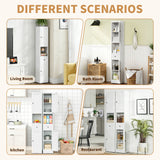 Tall Bathroom Storage Cabinet, 5-Tier Narrow With 2 Doors & Adjustable Shelves, Freestanding - White