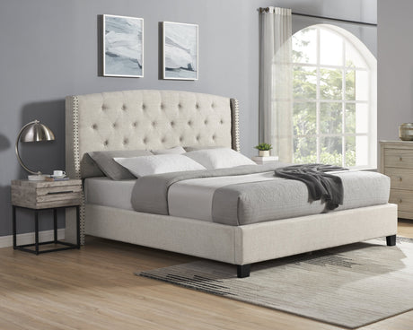 Astral 3-Piece Upholstered Bedroom Set, Tufted Wingback Bed with Two Gray Nightstands HouseOfZazla