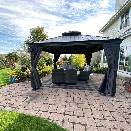 12'x12' Hardtop Gazebo Canopy with Galvanized Steel Double Roof HouseOfZazla