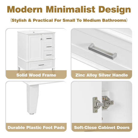 Bathroom Vanity, Modern Bathroom Cabinet With Sink Combo Set, Bathroom Storage Cabinet With A Soft Closing Door And 3 Drawers, Solid Wood Frame HouseOfZazla