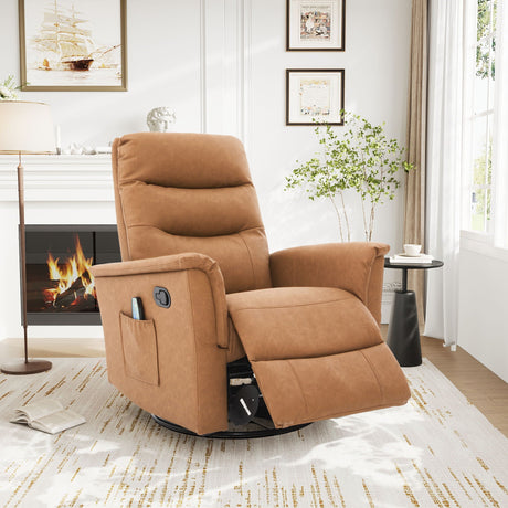 Manual Recliner Chair With 8-Point Massage and Swivel Function HouseOfZazla