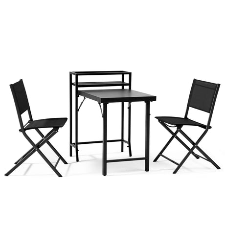 3 Piece Patio Bistro Set, Patio Set Of Foldable Patio Table And Chairs, Outdoor Patio Furniture Sets - Black HouseOfZazla